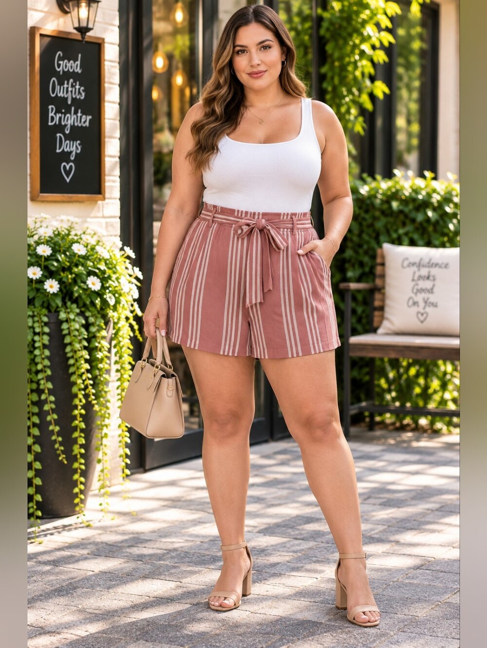 Torrid Mauve Pink Striped Tie-Front High-Waist Shorts Plus Size 26 🌸🩳